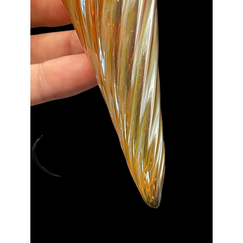 Vintage Hand Blown Glass Amber Swirled Ribbed Drop Ornament - Picture 5 of 5